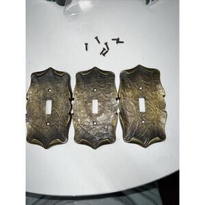 3 AMEROCK Carriage House Single Light Switch Cover Plate Brass Vintage 5”x3”